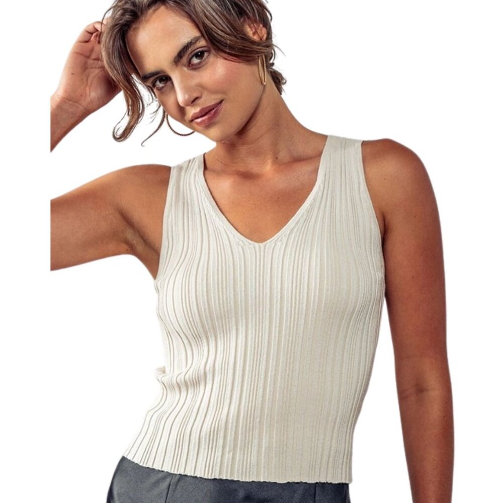 Textured Ribbed V-Neck Knit Tank Top
